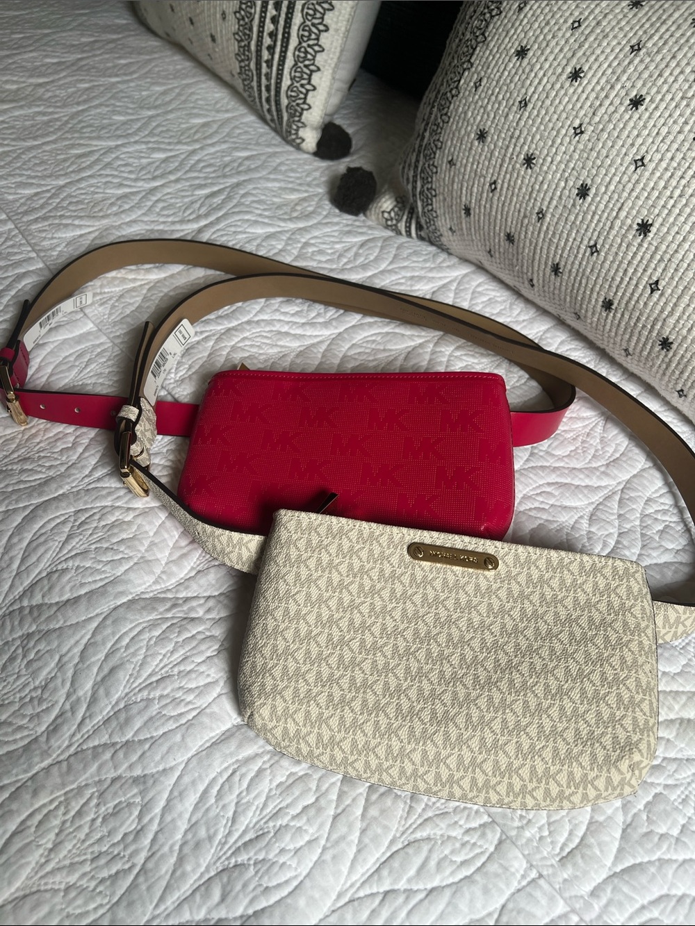 Michael Kors Two-Piece Crossbody Belt Bag Set - Hot Pink and Cream Brand new